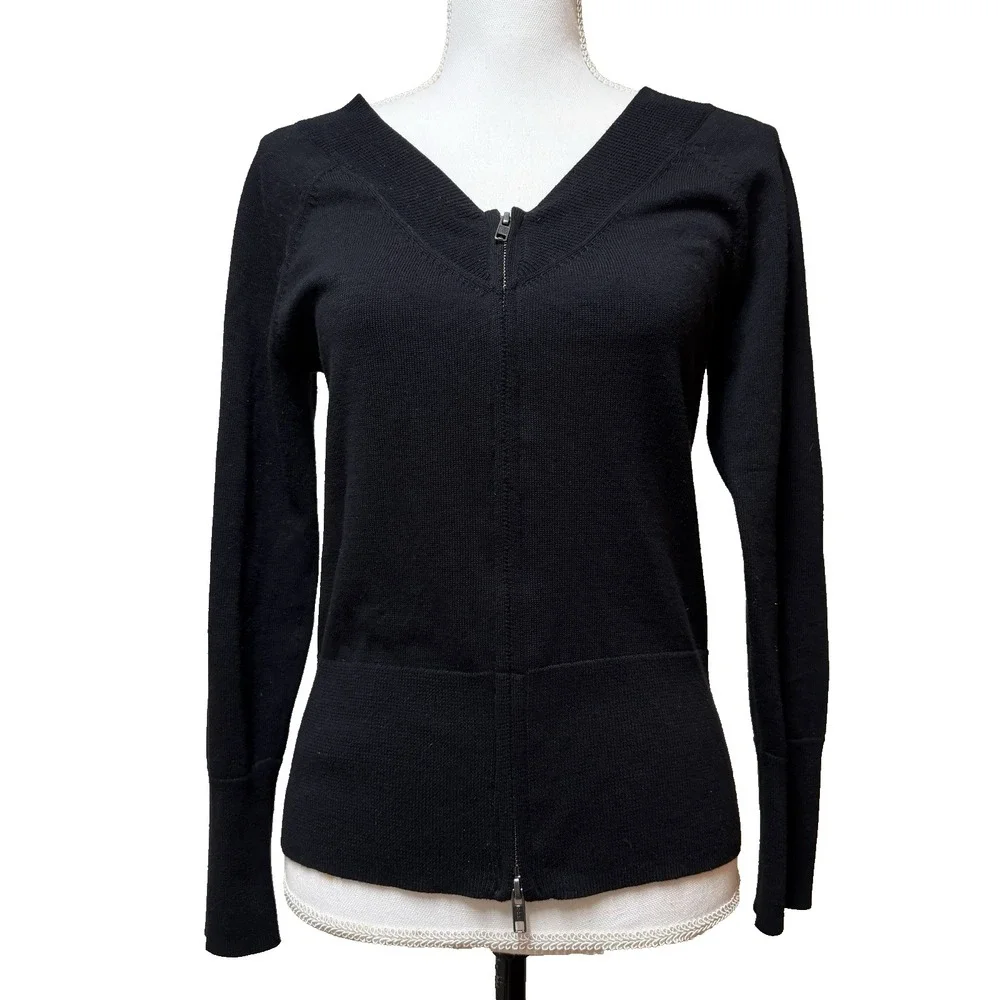Cabi Black Zip Up V-Neck‎ Cardigan Sweater Cotton Knit Style 5453 XS